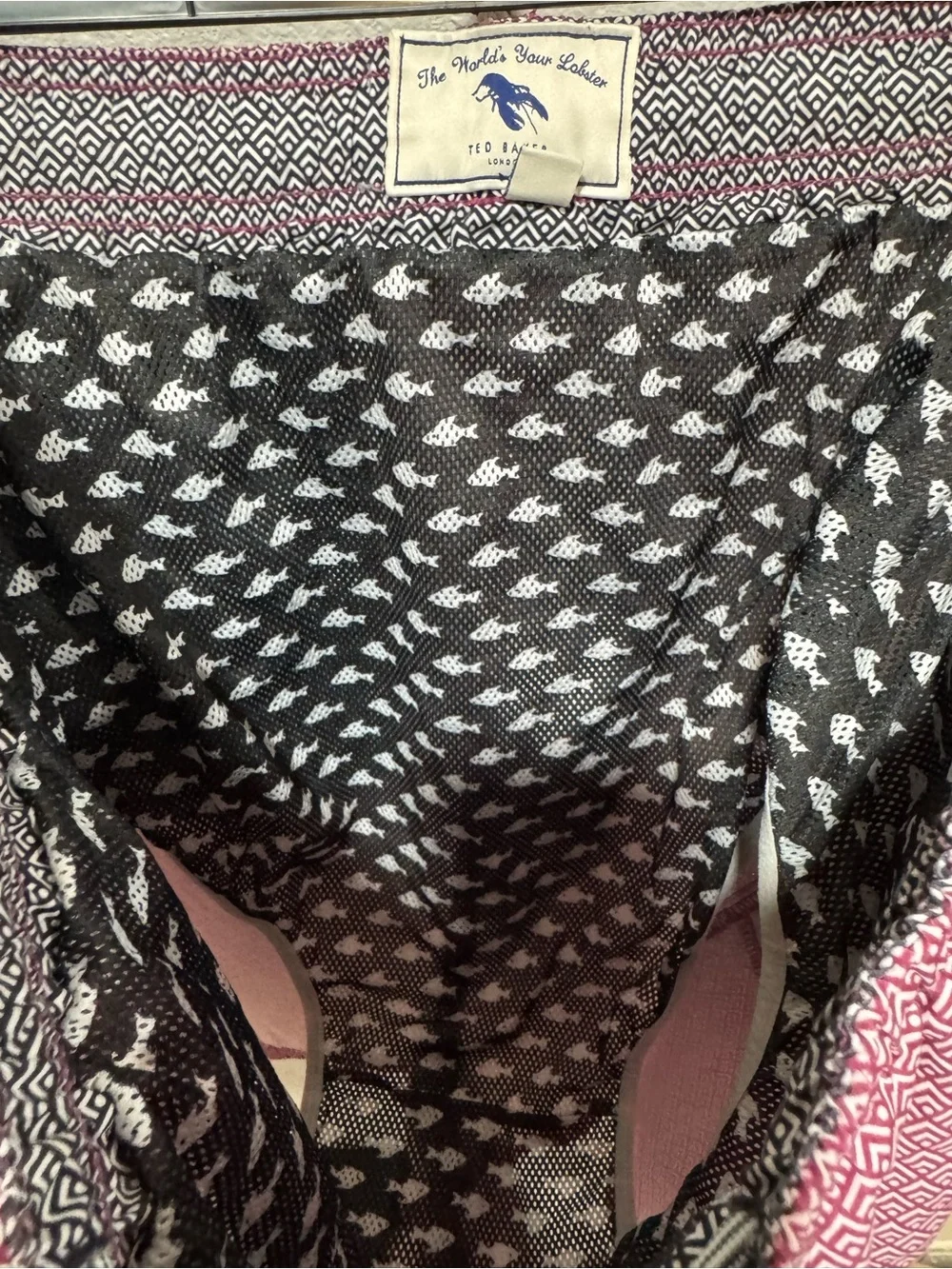 Ted Baker London Men’s Red Maroon Geometric Swim Trunks XL/36 Designer Quality